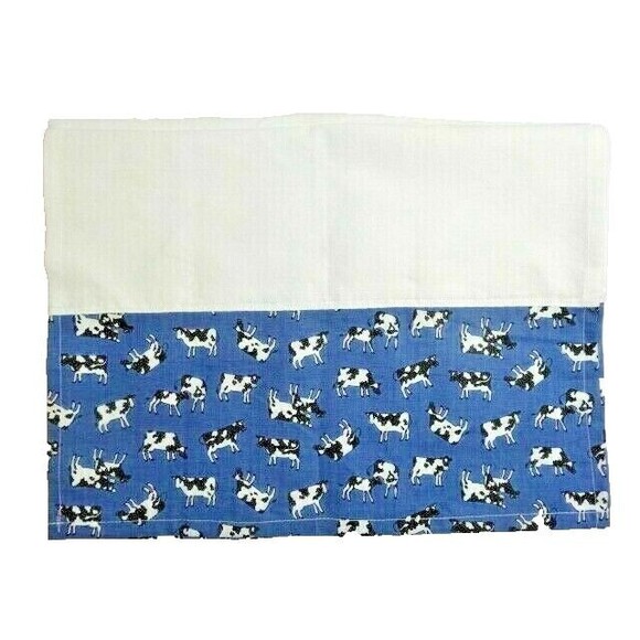 Cows Aplenty Tea Towel Over Shoulder 44 x 15.5-in Blue Pattern on White Cotton - Picture 1 of 2